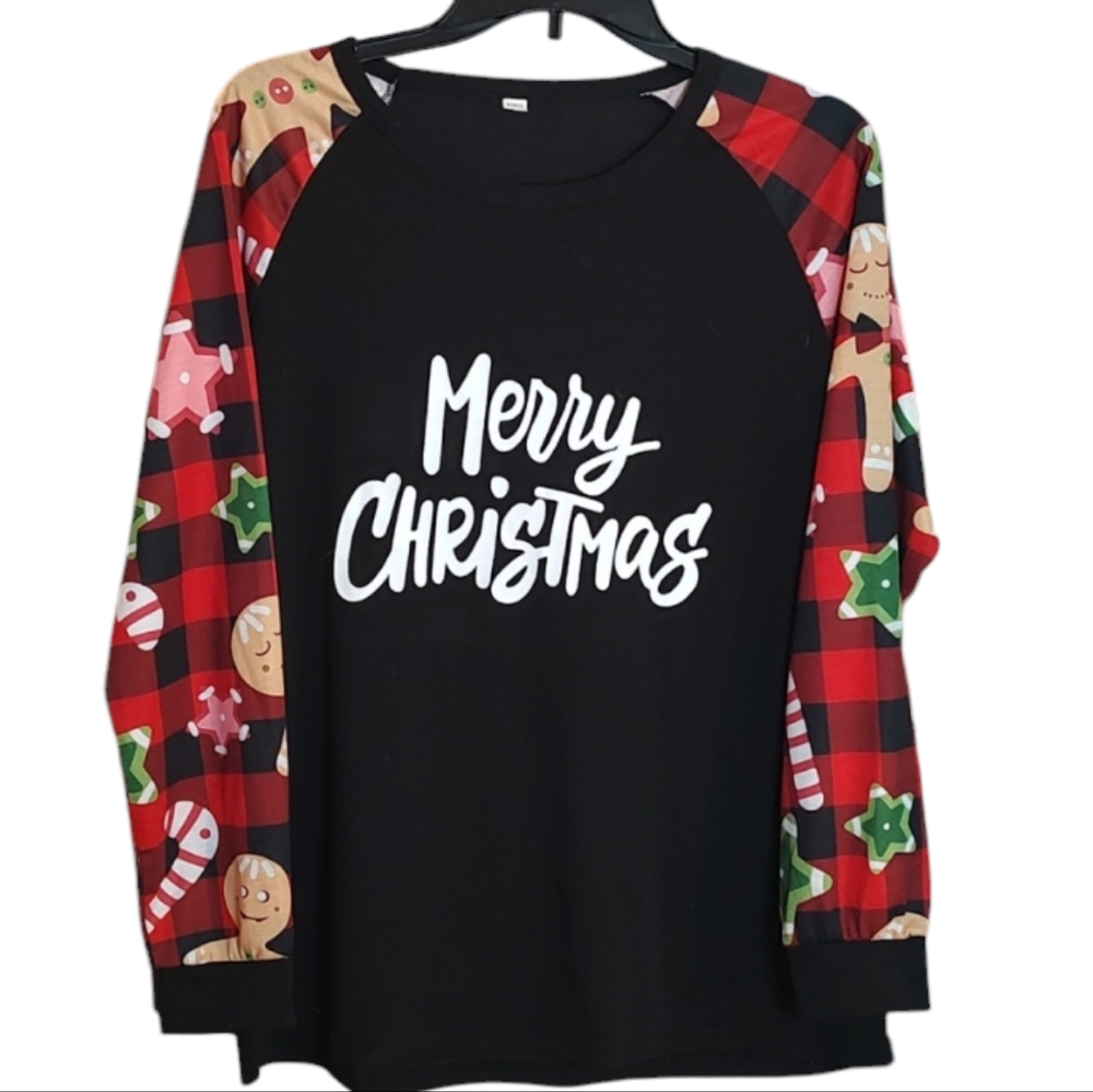 New Black "Merry Christmas" Long Sleeve Top sz Large